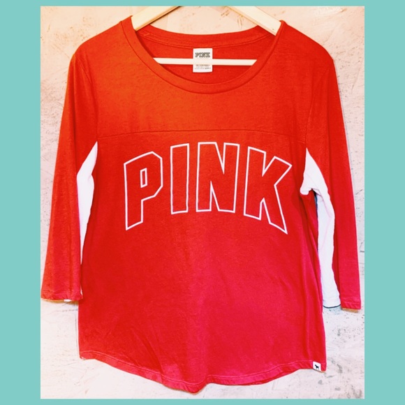 PINK Victoria's Secret Tops - 🎆 VS PINK red & White 3/4 Sleeve Shirt Top